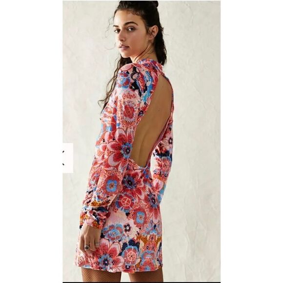 Free People Della Burnout Velvet Mini Dress Pink  size small - Picture 2 of 8